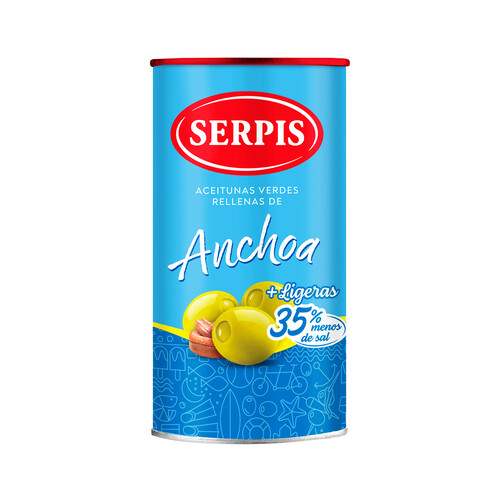 Alcampo SERPIS Aceitunas verdes rellenas de anchoa (35% menos de sal) lata 150 g