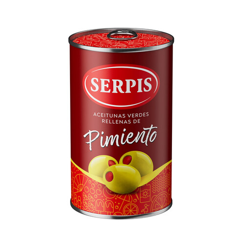 Alcampo SERPIS Aceitunas verdes rellenas de pimiento lata de 130 g