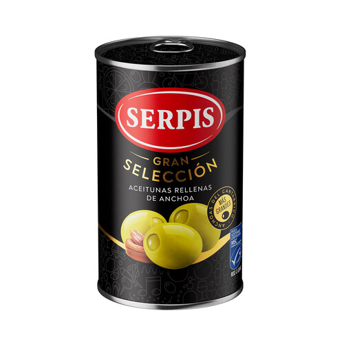 Alcampo SERPIS Gran selección Aceitunas verdes rellenas de anchoa del Cantábrico (MSC) lata 130 g