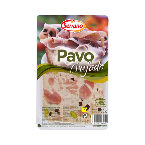 Alcampo SERRANO Fiambre de pavo y cerdo cocido con pistachos y sabor trufa cortado en lonchas SERRANO 90 g