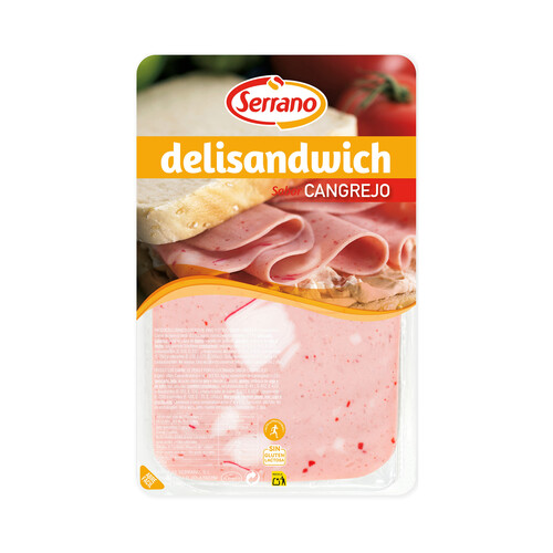 Alcampo SERRANO Fiambre de pavo y cerdo cocido con sabor a cangrejo cortado en lonchas SERRANO Delisandwich 100 g