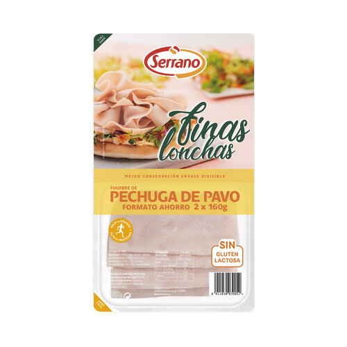 Alcampo SERRANO Fiambre de pechuga de pavo cortada en finas lonchas SERRANO 2 x 160 g