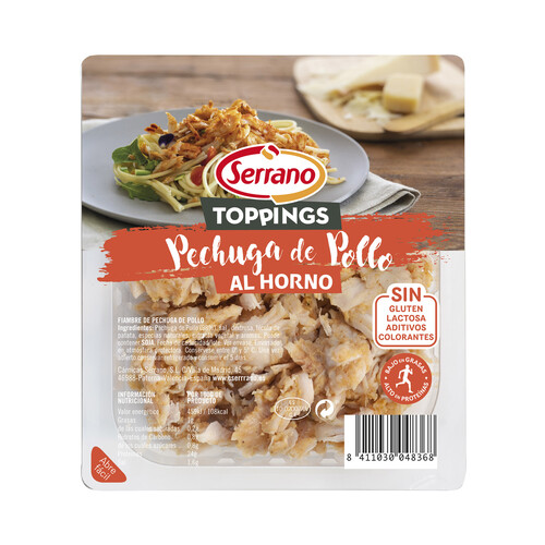 Alcampo SERRANO Fiambre de pechuga de pollo al horno cortada en tiras SERRANO Toppings 140 g
