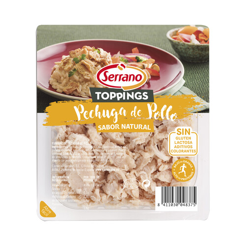 Alcampo SERRANO Fiambre de pechuga de pollo al natural cortada en tiras SERRANO Toppings 140 g