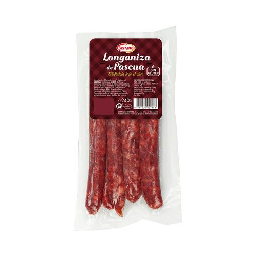 Alcampo SERRANO Longaniza de Pascua elaborada sin gluten y envasada al vacio SERRANO 240 g