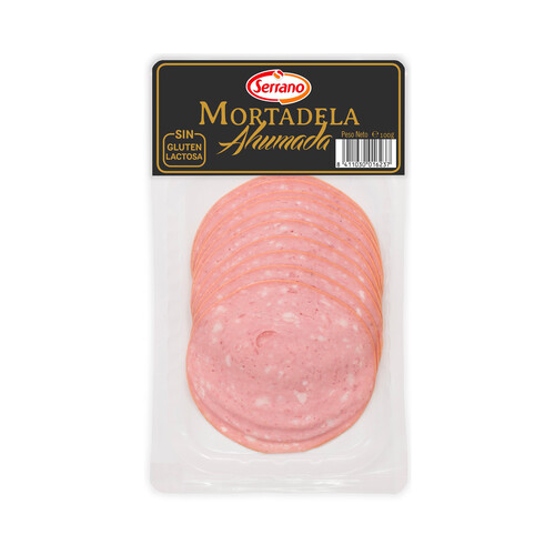 Alcampo SERRANO Mortadela ahumda sin gluten y sin lactosa cortada en lonchas SERRANO 100 g