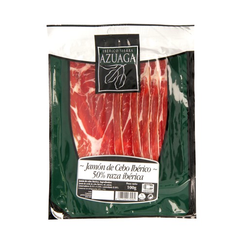 Alcampo SIERRA AZUAGA Jamón de cebo ibérico (50% raza ibérica) cortado en lonchas SIERRA AZUAGA 100 g