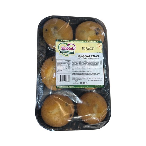 Alcampo SINBLAT Magdalenas con pepitas de chocolate sin gluten SINBLAT 6 uds 300 g