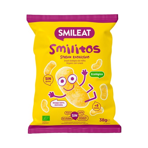Alcampo SMILEAT Smilitos Snack infantil de maiz ecológico a partir de 8 meses 38 g