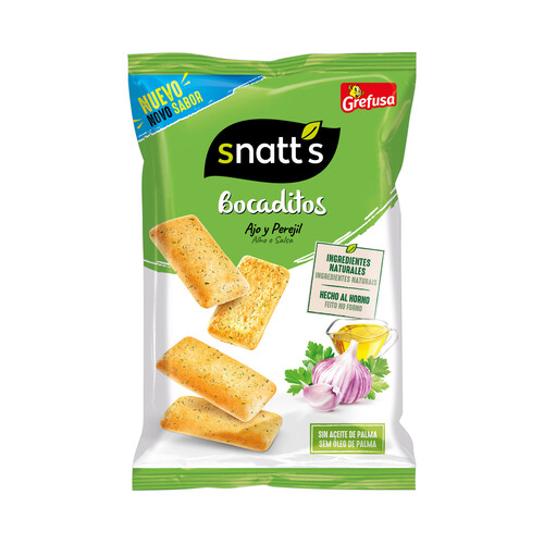 Alcampo SNATT´S Bocaditos snacks de pan sabor a ajo y perejil 110 g