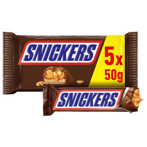 Alcampo SNICKERS Barritas de chocolate con leche rellenas de crema de cacahuete 5 uds. 50 g