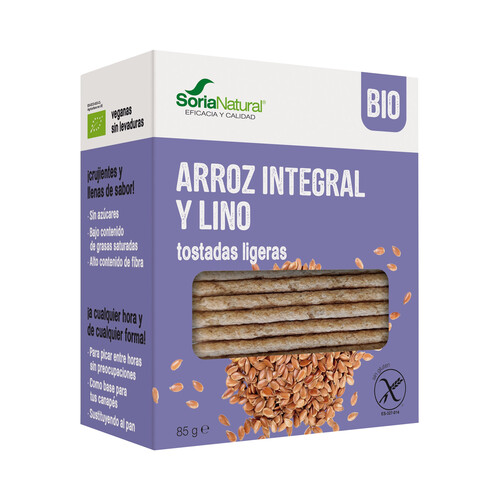 Alcampo SORIA NATURAL Bioi Tostadas ligeras de arroz integral y lino 85 g