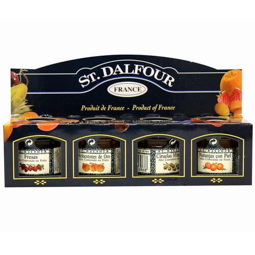 Alcampo ST.DALFOUR Mermeladas variadas (fresa melocotón ciruela y naranja) ST.DALFOUR 4 uds. 28 g