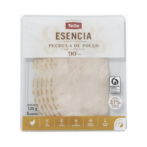 Alcampo TELLO Pechuga de pollo cortada en lonchas TELLO Esencia 125 g