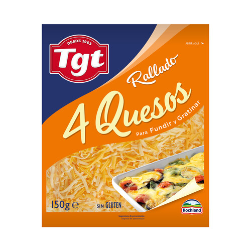 Alcampo TGT Queso rallado mezcla 4 quesos para fundir y gratinar TGT 150 g