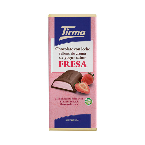 Alcampo TIRMA Chocolate con leche relleno de crema de yogur sabor fresa 103 g