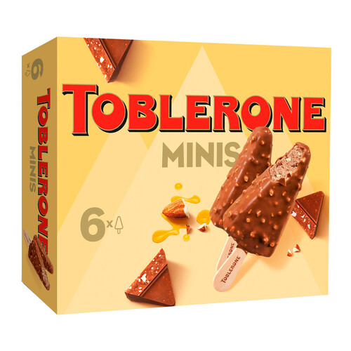 Alcampo TOBLERONE Mini bombón helado de chocolate y miel cubierto de chocolate y con leche y trozos de nougat 6 x 50 ml