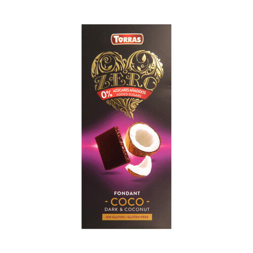 Alcampo TORRAS Chocolate negro sin azucares añadidos negro coco 125 g