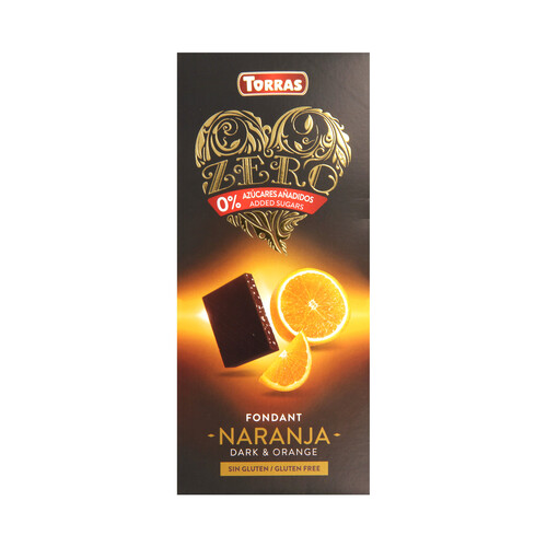 Alcampo TORRAS Chocolate sin azucares añadidos negro naranja 125 g