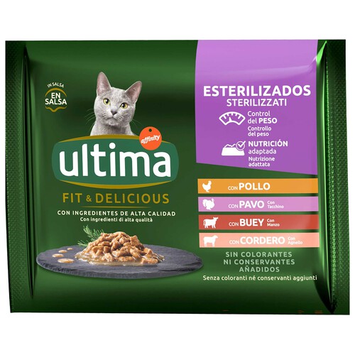 Alcampo ULTIMA Alimento para gatos esterilizados húmedo ÚLTIMA 4 uds. x 85 g
