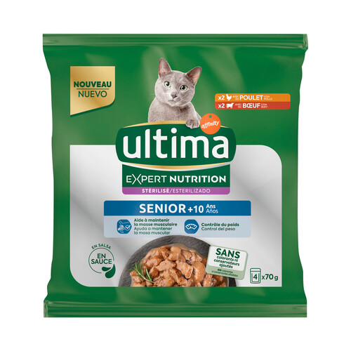 Alcampo ULTIMA Expert nutrition Alimento em trozos en salsa para gatos senior (+ 10 años) esterilizados 4 x 70 g