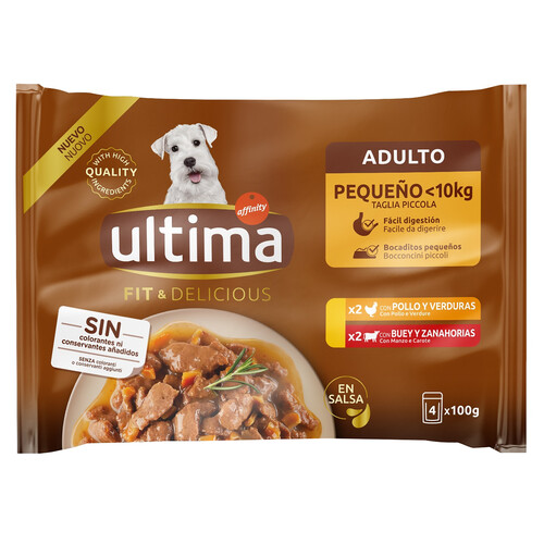 Alcampo ULTIMA Fit & delicius Alimentación húmeda para perros en bolsa de carne 4x100 g