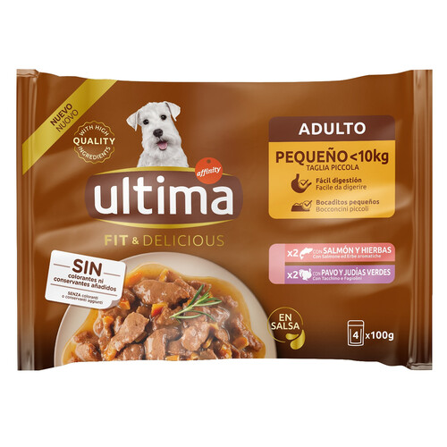 Alcampo ULTIMA Fit & delicius Alimentación para perros en bolsitas con sabor a pescado 4x100 g