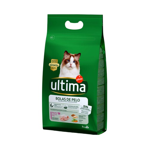 Alcampo ULTIMA Pienso para gato a base de pavo y arroz para control de bolas de pelo ULTIMA AFFINITY bolsa 3 kg