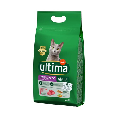 Alcampo ULTIMA Pienso para gatos esterilizados a base de buey cebada y cereales ULTIMA AFFINITY bolsa 3 kg