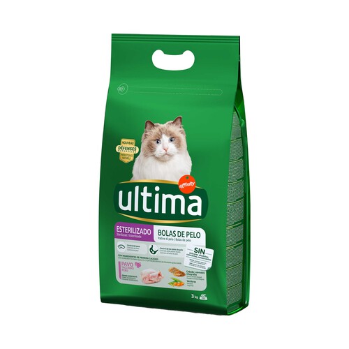 Alcampo ULTIMA Pienso para gatos esterilizados con control de bolas de pelos ULTIMA AFFINITY bolsa 3 kg