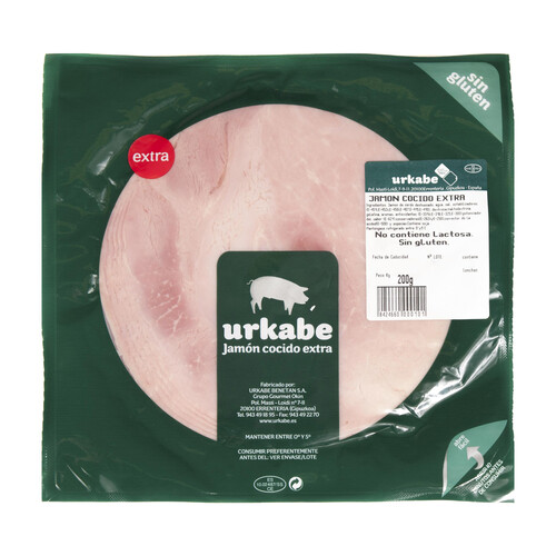 Alcampo URKABE Jamón cocido extra sin gluten y sin lactosa cortado en lonchs URKABE 200 g