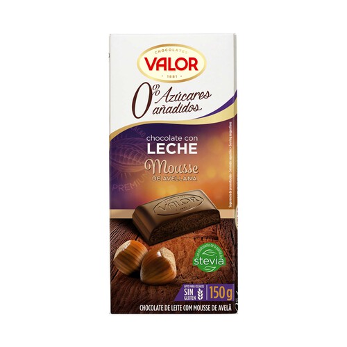 Alcampo VALOR Chocolate con leche con mousse de avellanas sin azúcares añadidos 150 g
