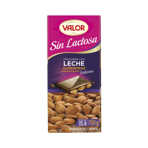 Alcampo VALOR Chocolate con leche y almendras sin lactosa y sin gluten 150 g