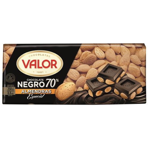 Alcampo VALOR Chocolate negro 70% cacao con almendras enteras especial 250 g