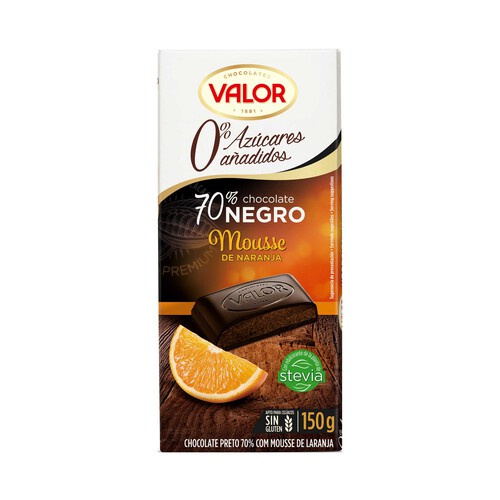 Alcampo VALOR Chocolate negro 70% relleno naranja sin azúcares añadidos tableta de 150 g