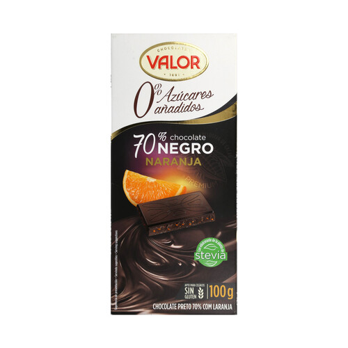 Alcampo VALOR Chocolate negro 70% sin azucares añadidos naranja 100 g