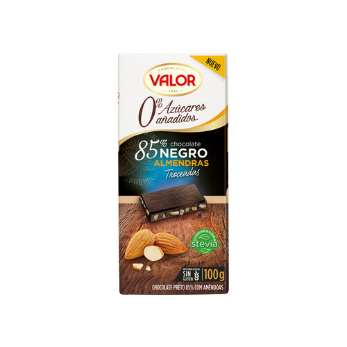 Alcampo VALOR Chocolate negro (85 % cacao) con almendras troceadas 100 g