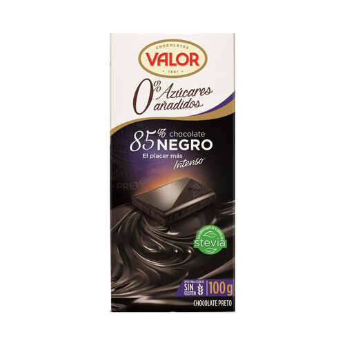 Alcampo VALOR Chocolate negro 85% sin azucares añadidos 100 g