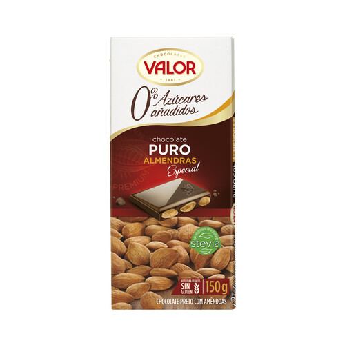 Alcampo VALOR Chocolate puro con almendras sin azucares añadidos tableta de 150 g