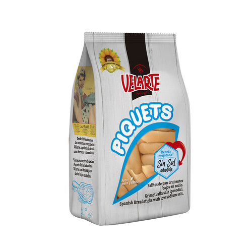 Alcampo VELARTE Piquets Palitos de pan crujiente bajos en sodio 250 g