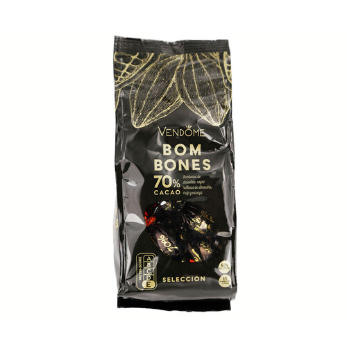 Alcampo VENDOME Surtido de bombones de chocolate negro (70 % cacao) rellenos de almendra trufa y naranja 180 g