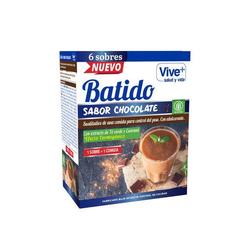 Alcampo VIVE+ SALUD Y VIDA Batido sustitutivo sabor chocolate con extracto té verde y guaraná VIVE + SALUD Y VIDA 180 g