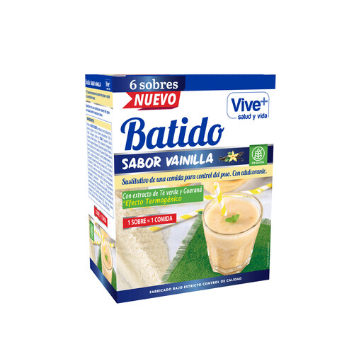 Alcampo VIVE+ SALUD Y VIDA Batido sustitutivo sabor vainilla con extracto té verde y guaraná VIVE + SALUD Y VIDA 180 g