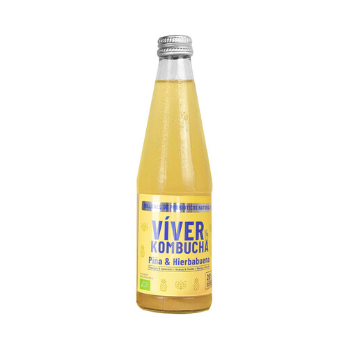Alcampo VIVER Kombucha ecológica de piña y hierbabuena VIVER KOMBUCHA 330 ml