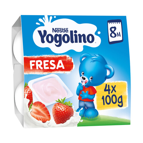 Alcampo YOGOLINO de Nestlé Postre lácteo de fresa adaptado para bebés desde los 8 meses 4 x 100 g