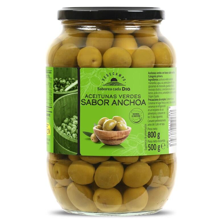 Dia Aceitunas verdes con hueso sabor anchoa Vegecampo de Dia frasco 500 g