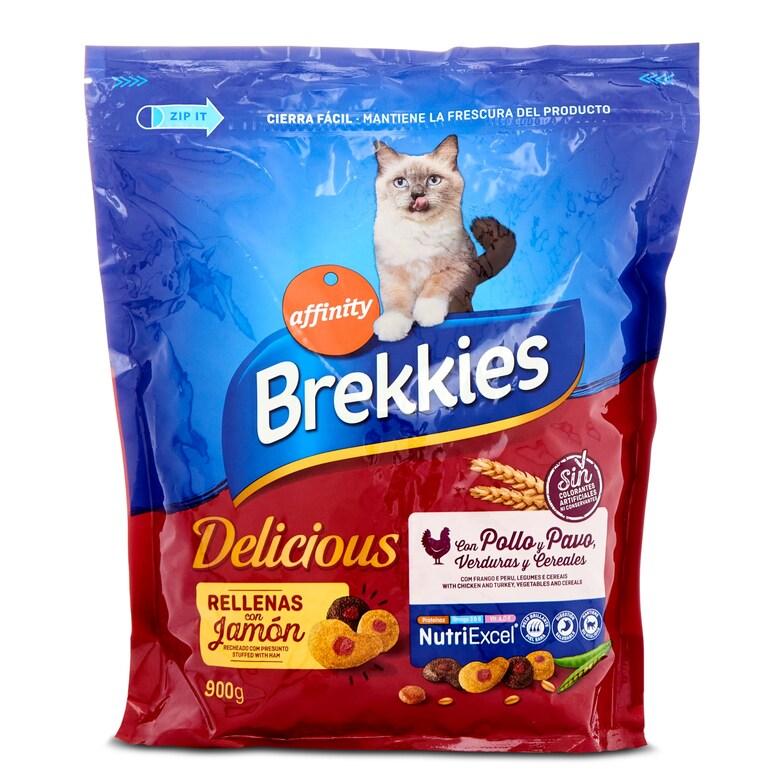 Dia Alimento para gatos con pollo y pavo rellenas de jamón Brekkies Delicious bolsa 900 g