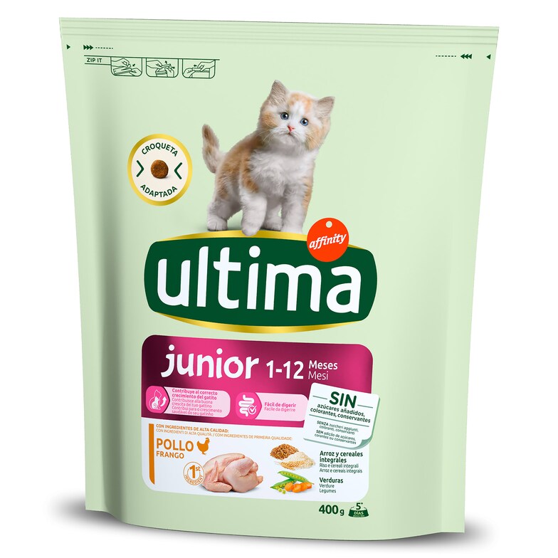 Dia Alimento para gatos junior rico en pollo y arroz Ultima bolsa 400 g