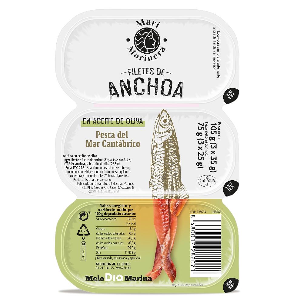 Dia Anchoa del Cantábrico en aceite de oliva Mari Marinera de Dia pack 3 x 25 g