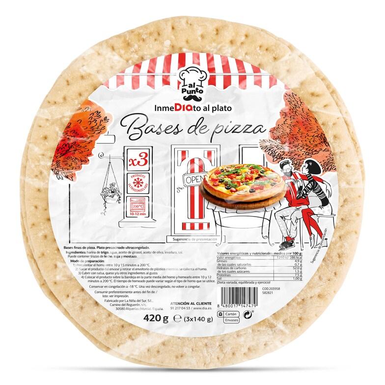 Dia Bases de pizza finas 3 unidades Al Punto Dia bolsa 420 g